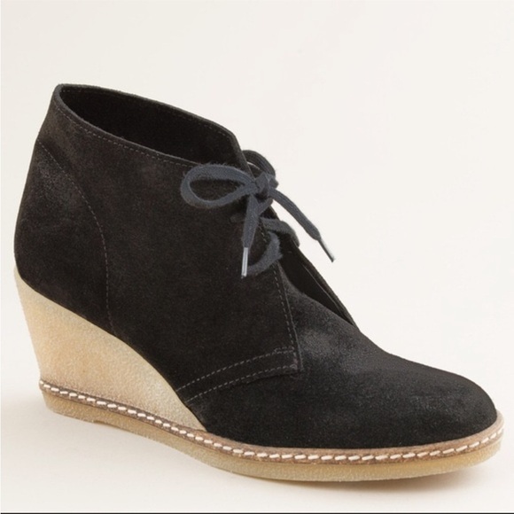 J CREW MacAlister Black Suede Rubber Wedge Ankle Boots Booties Size 8 - Picture 1 of 16
